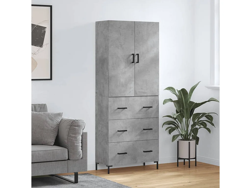 Buffet haut Gris béton 69,5x34x180 cm Bois d'ingénierie QWE84618