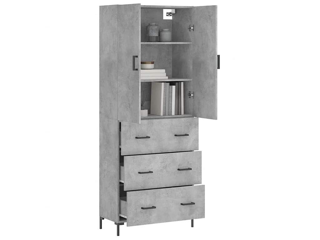 Buffet haut Gris béton 69,5x34x180 cm Bois d'ingénierie QWE84618