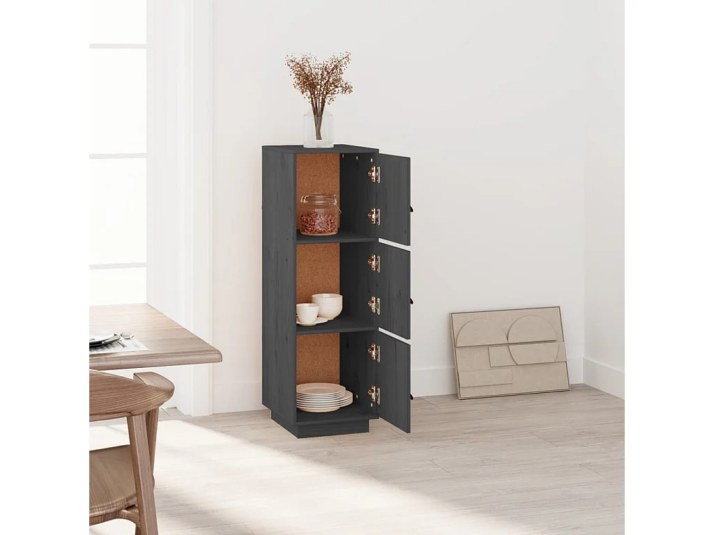 Highboard,Kommode Grau 34x40x108,5 cm Massivholz Kiefer -gkd899131