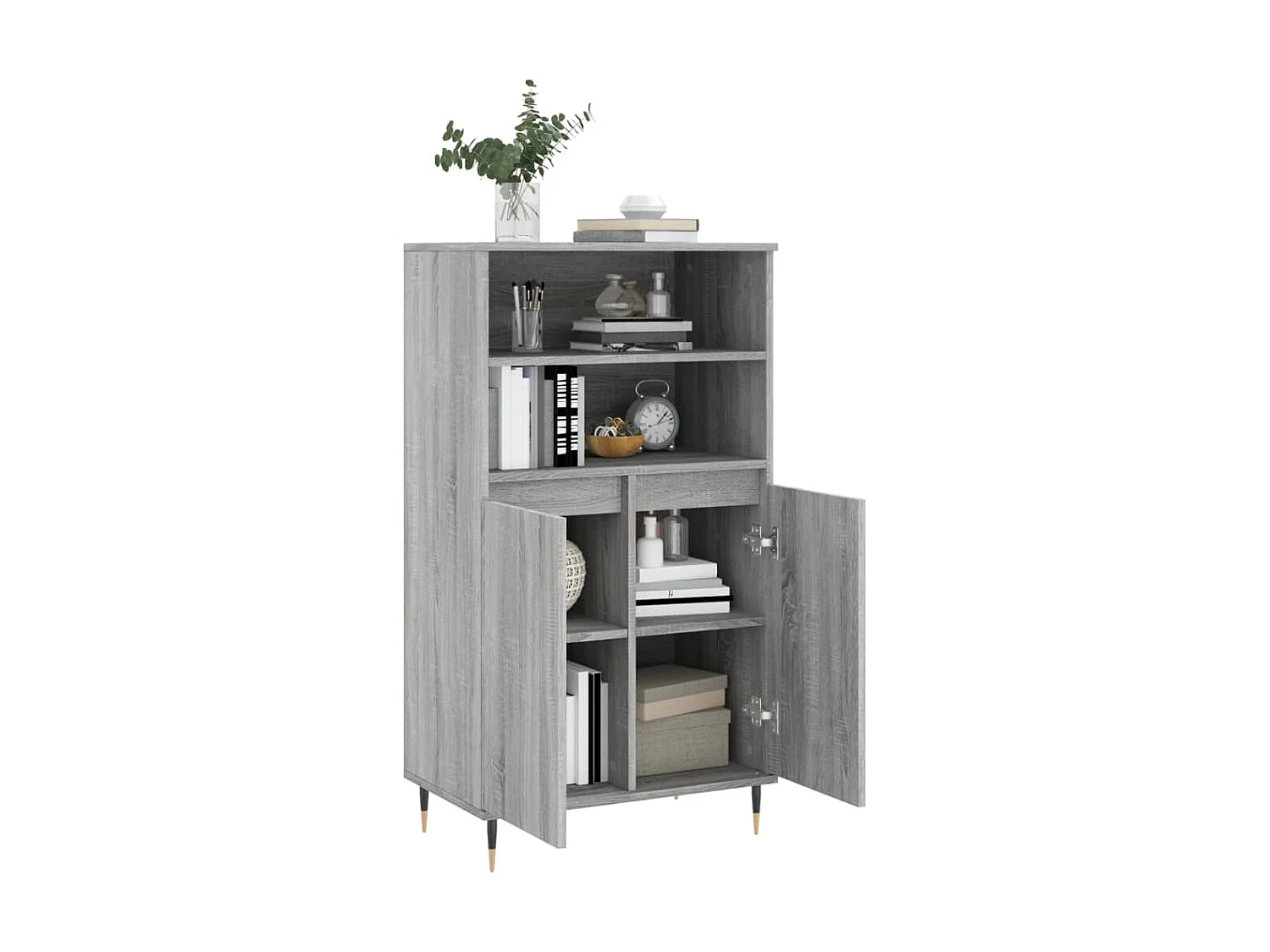 Aparador alto de madera contrachapada gris Sonoma 60x36x110 cm ES27809