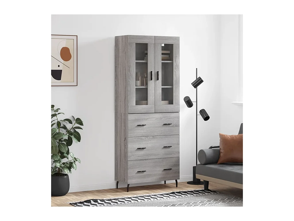 Aparador alto madera contrachapada gris sonoma 69,5x34x180 cm ES95314