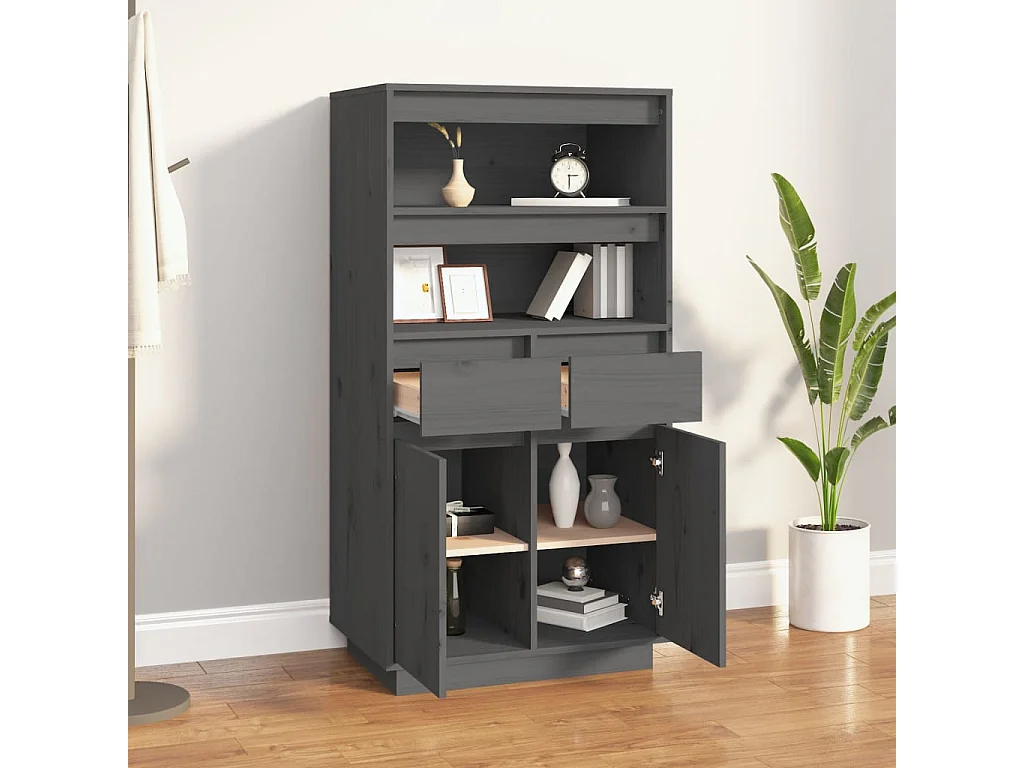 Highboard,Kommode Grau 60x40x116,5 cm Massivholz Kiefer -gkd222838