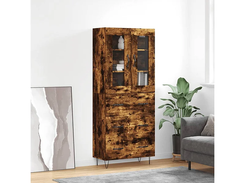 Buffet haut Chêne fumé 69,5x34x180 cm Bois d'ingénierie QWE99188