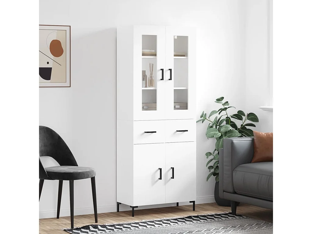 Buffet haut Blanc 69,5x34x180 cm Bois d'ingénierie QWE70755