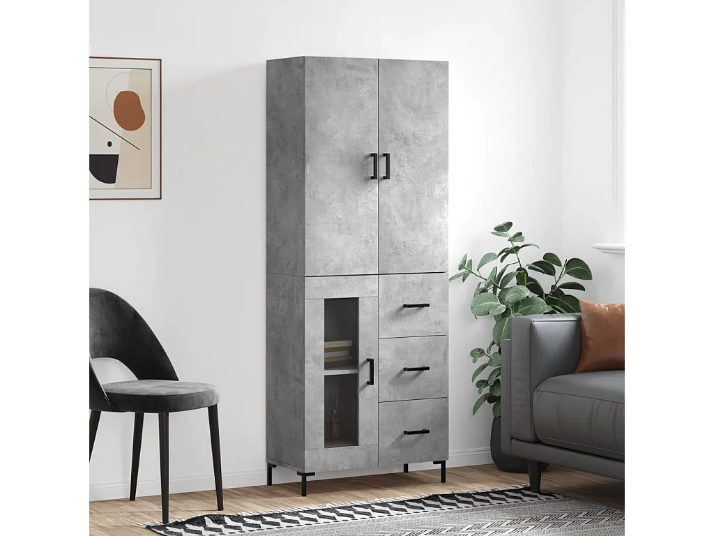 Buffet haut Gris béton 69,5x34x180 cm Bois d'ingénierie QWE46507