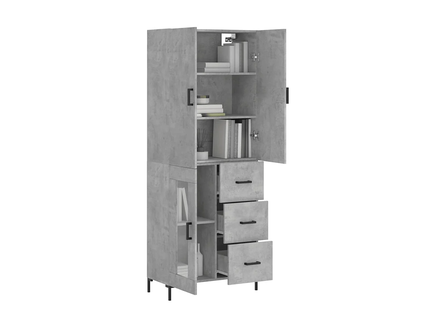Buffet haut Gris béton 69,5x34x180 cm Bois d'ingénierie QWE46507
