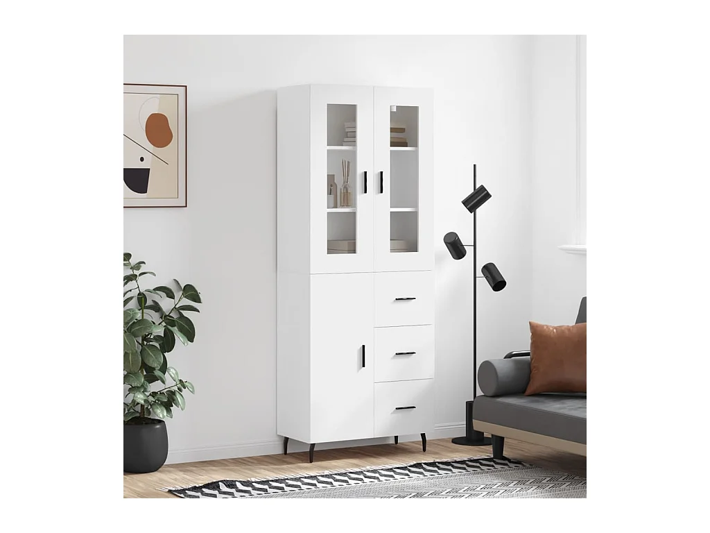 Buffet haut Blanc 69,5x34x180 cm Bois d'ingénierie QWE96534