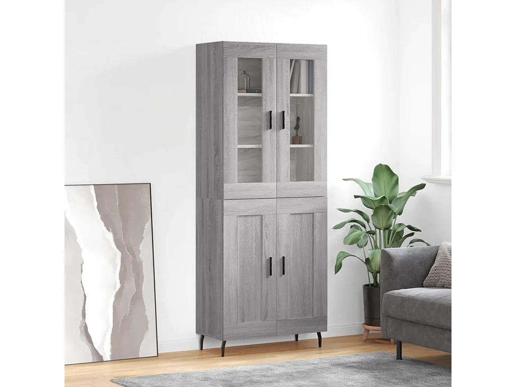 Hoge kast 69,5x34x180 cm bewerkt hout grijs sonoma eikenkleurig NL904520