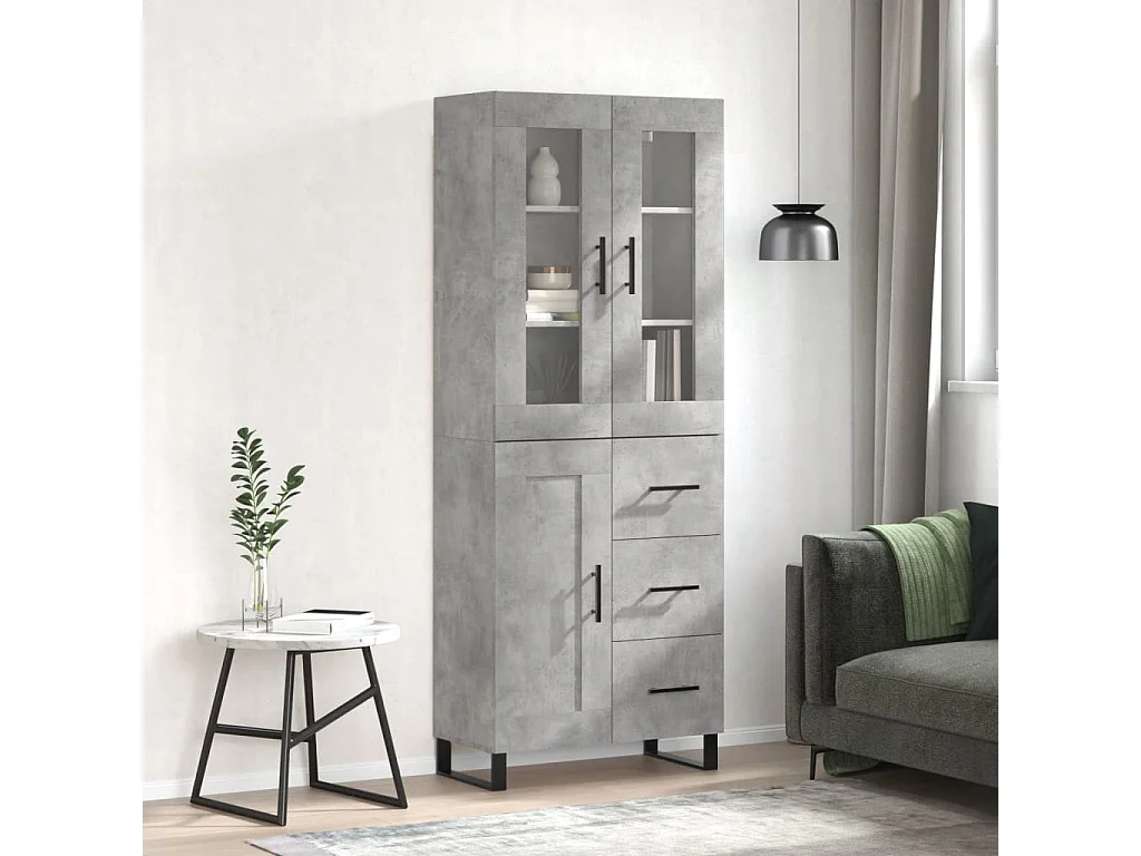 Buffet haut Gris béton 69,5x34x180 cm Bois d'ingénierie QWE20935