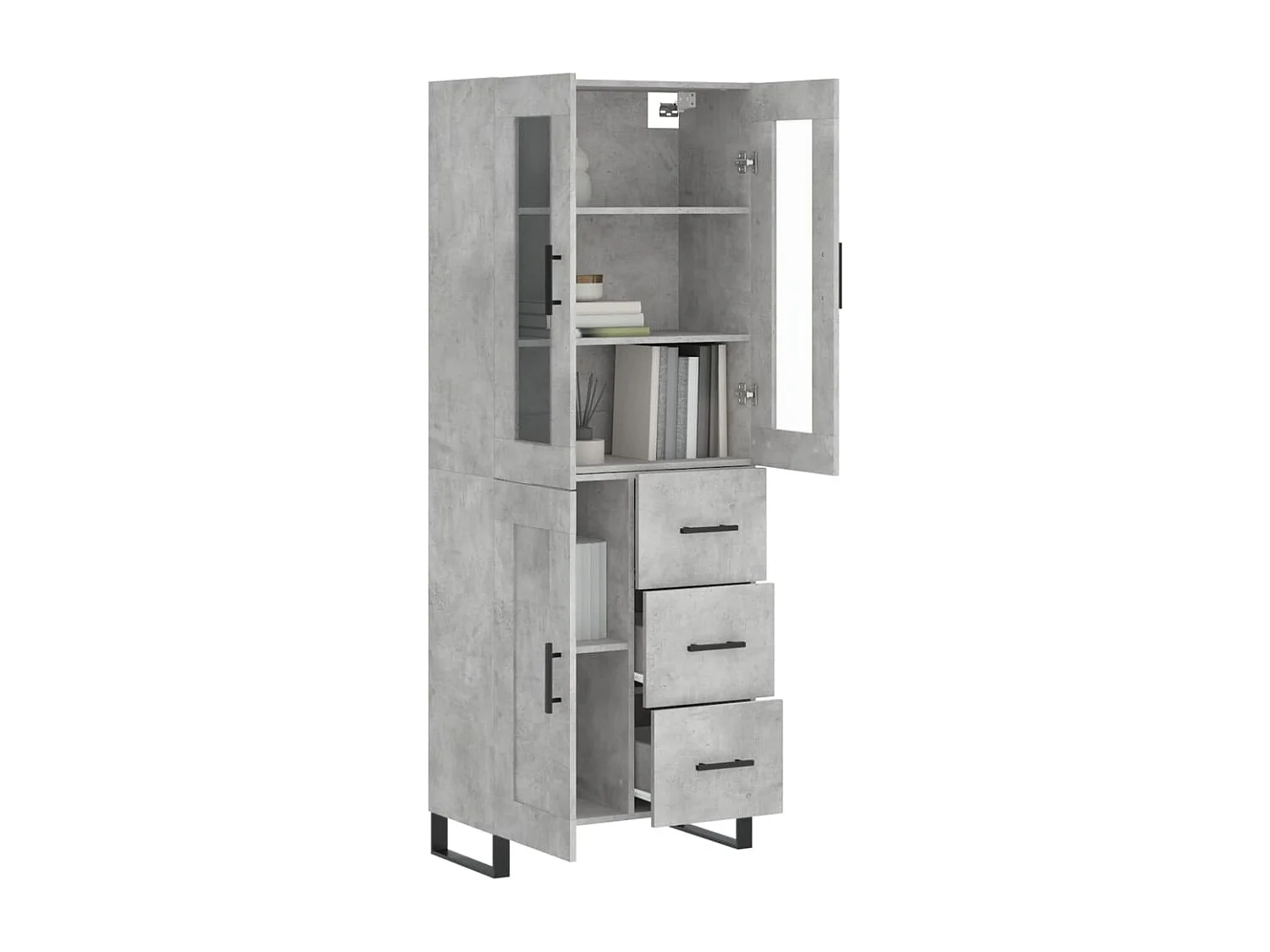 Buffet haut Gris béton 69,5x34x180 cm Bois d'ingénierie QWE20935
