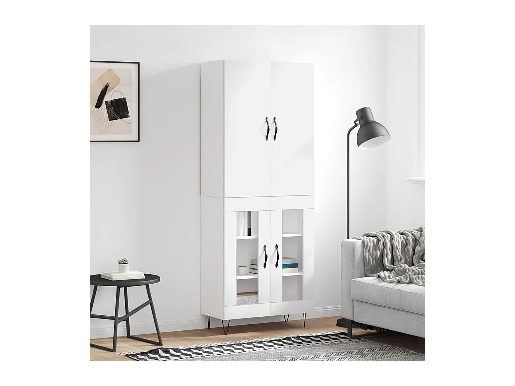 Buffet haut Blanc 69,5x34x180 cm Bois d'ingénierie QWE24821