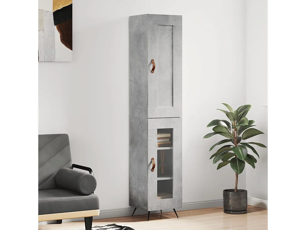 Buffet haut Gris béton 34,5x34x180 cm Bois d'ingénierie QWE25631