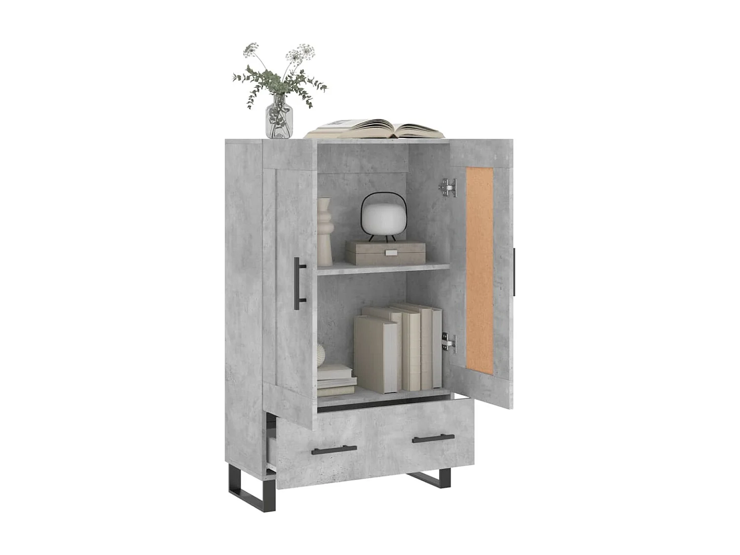 Buffet haut gris béton 69,5x31x115 cm bois d'ingénierie QWE83822