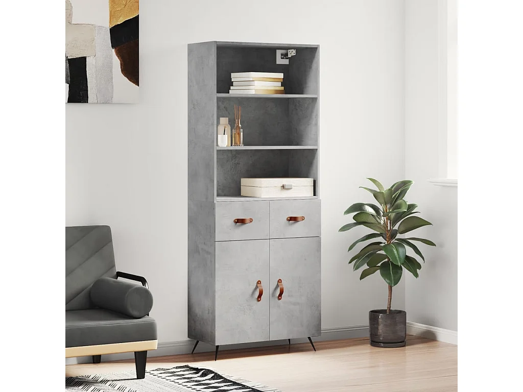 Buffet haut Gris béton 69,5x34x180 cm Bois d'ingénierie QWE68643