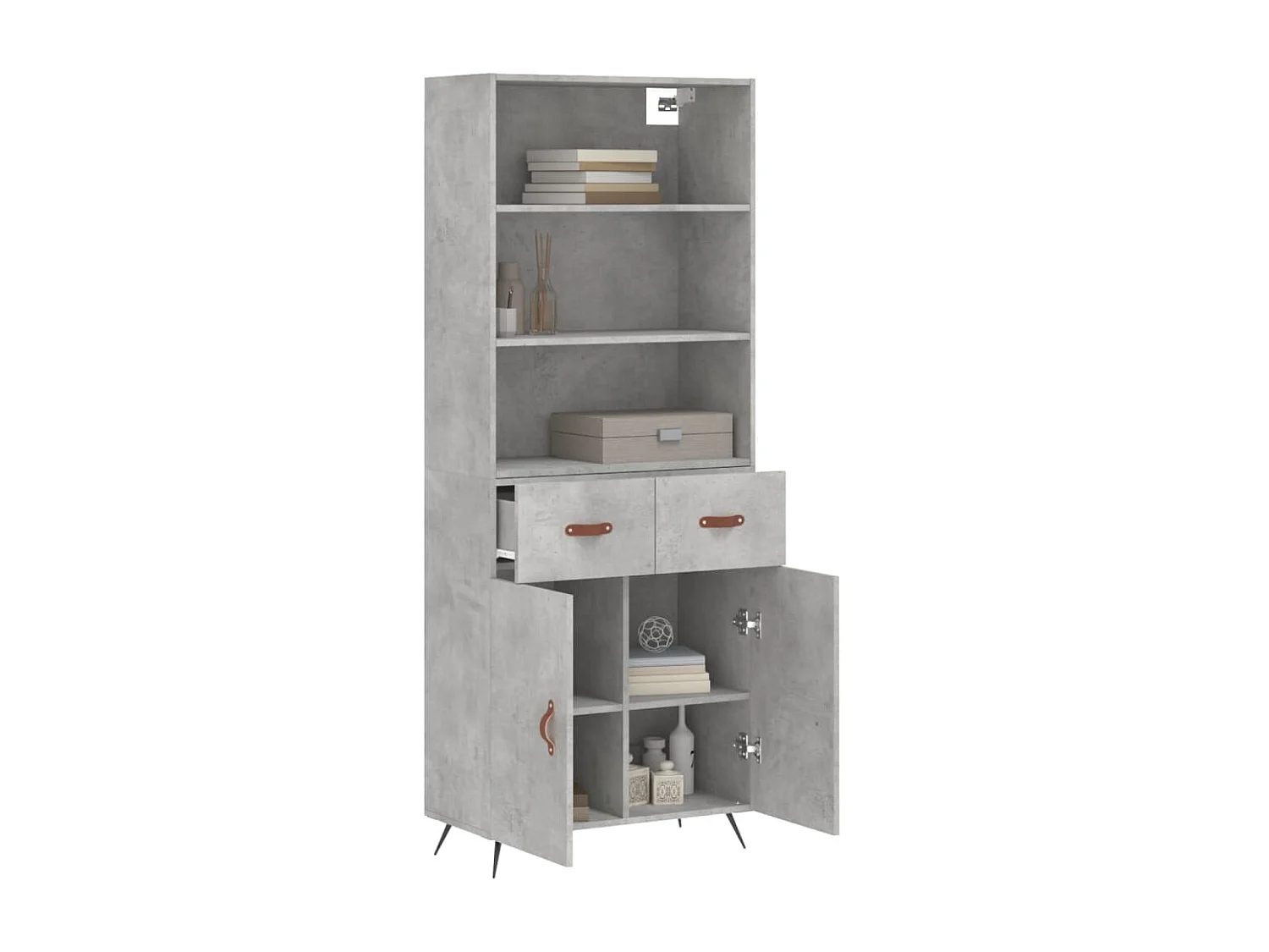 Buffet haut Gris béton 69,5x34x180 cm Bois d'ingénierie QWE68643