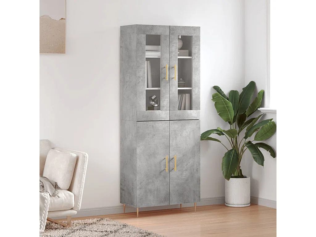 Buffet haut Gris béton 69,5x34x180 cm Bois d'ingénierie QWE15430