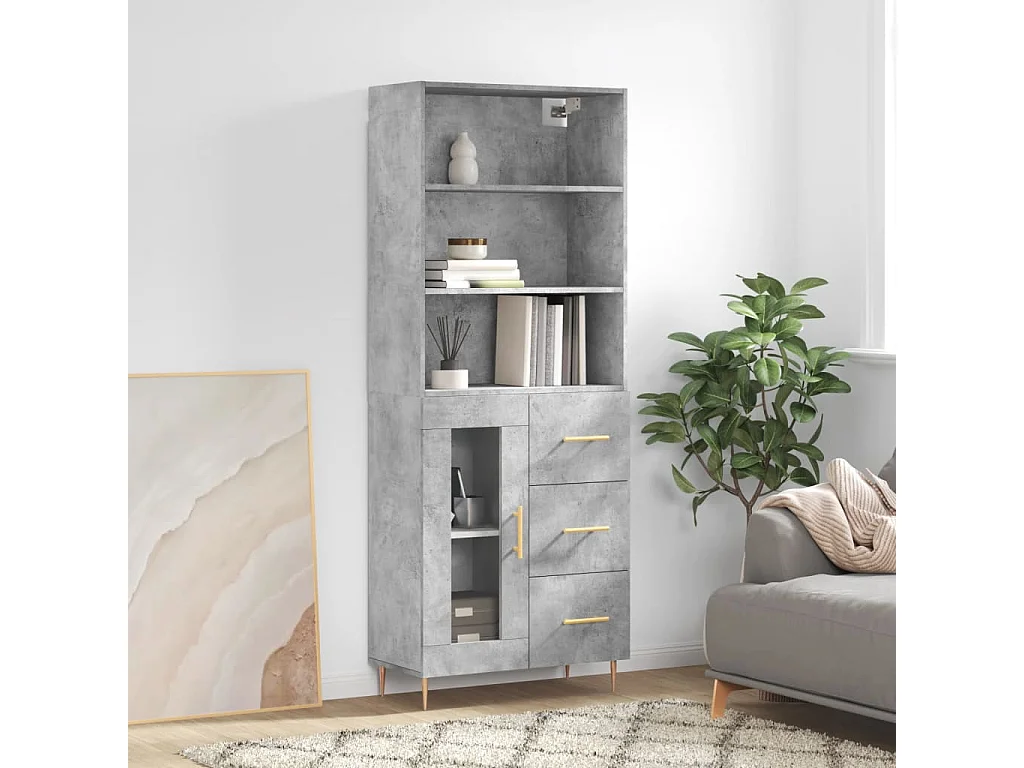 Highboard,Kommode Betongrau 69,5x34x180 cm Holzwerkstoff -gkd245027