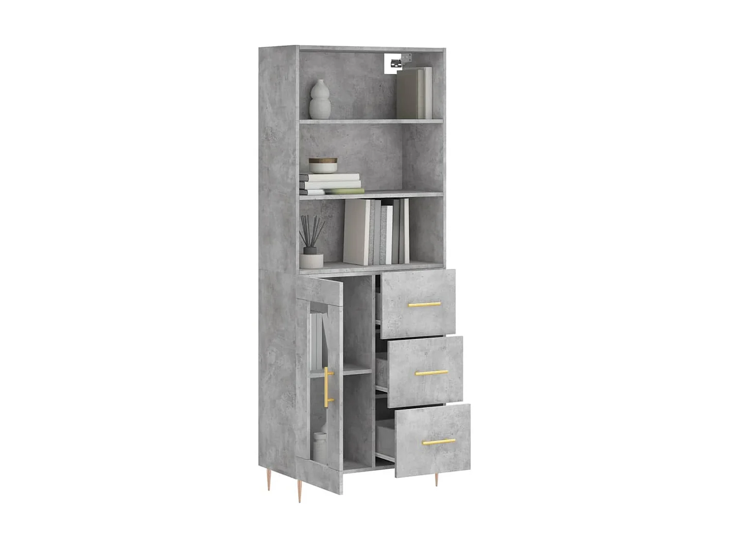 Highboard,Kommode Betongrau 69,5x34x180 cm Holzwerkstoff -gkd245027