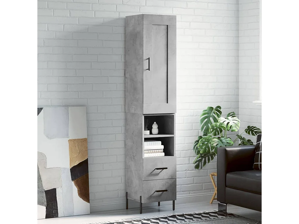 Aparador de madera contrachapada gris hormigón 34,5x34x180 cm ES84409