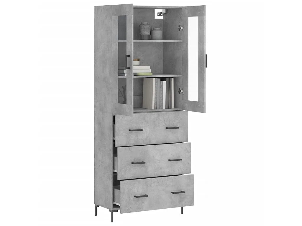 Buffet haut Gris béton 69,5x34x180 cm Bois d'ingénierie QWE79480