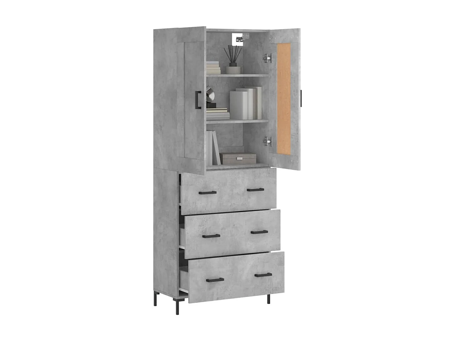Buffet haut Gris béton 69,5x34x180 cm Bois d'ingénierie QWE55898