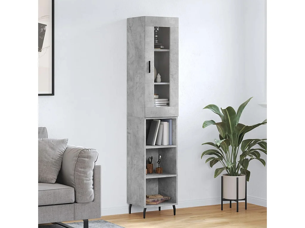 Buffet haut Gris béton 34,5x34x180 cm Bois d'ingénierie QWE80394