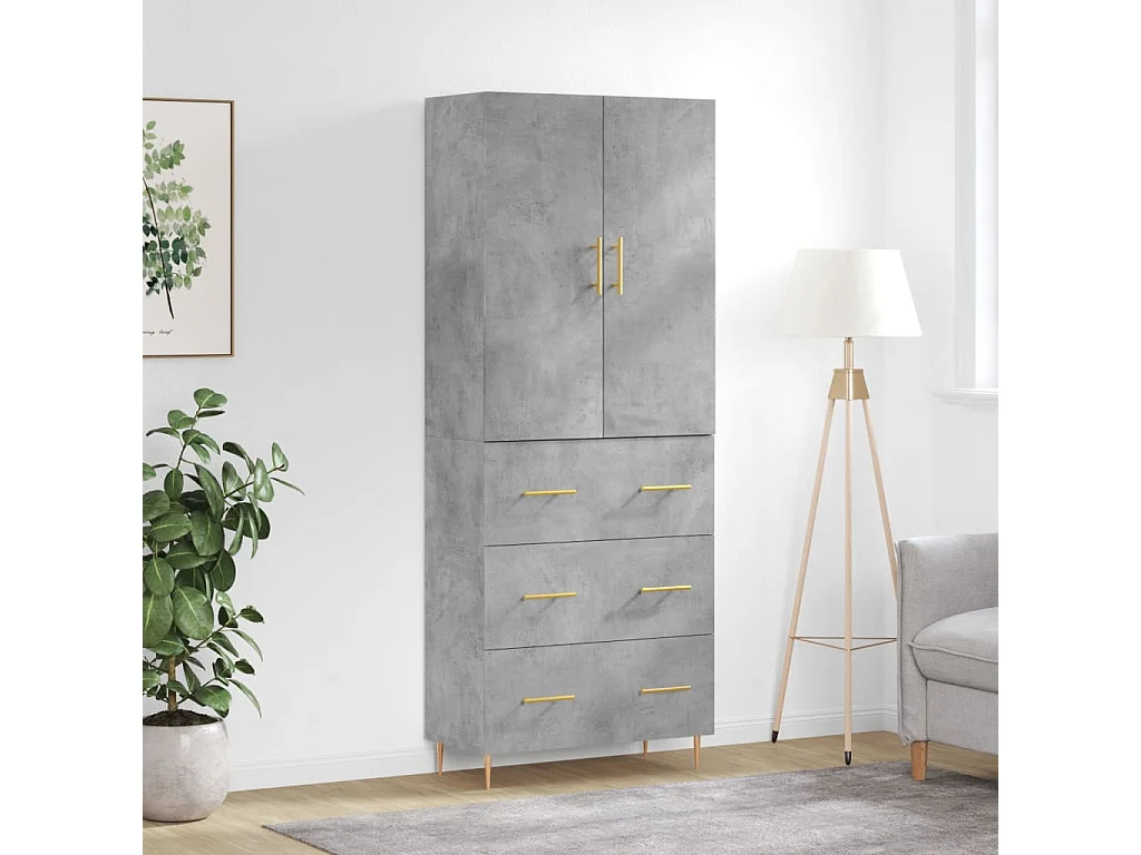 Buffet haut Gris béton 69,5x34x180 cm Bois d'ingénierie QWE55411