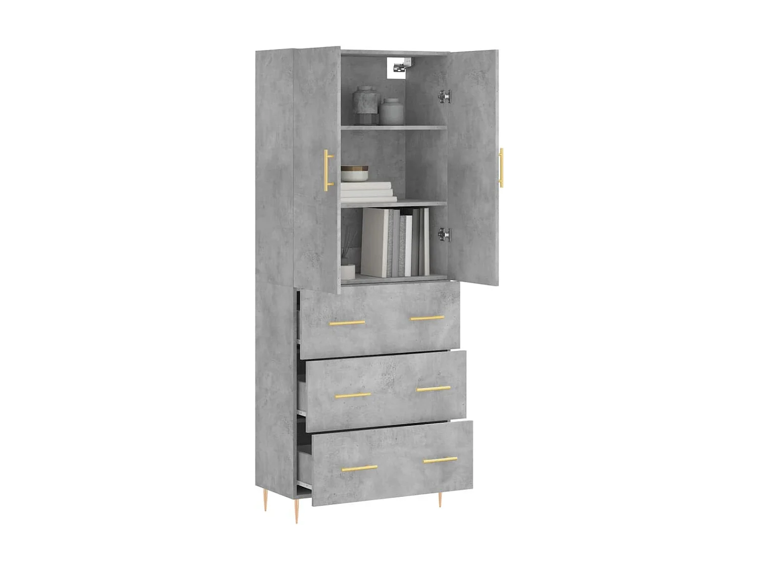 Buffet haut Gris béton 69,5x34x180 cm Bois d'ingénierie QWE55411