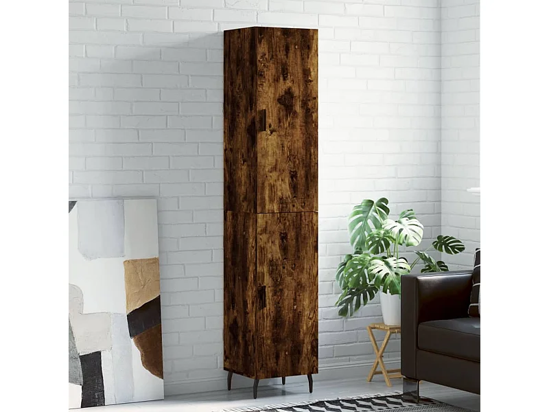 Hoge kast 34,5x34x180 cm bewerkt hout gerookt eikenkleurig NL10998