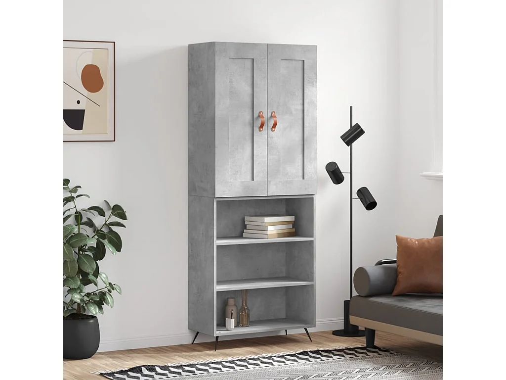 Buffet haut Gris béton 69,5x34x180 cm Bois d'ingénierie QWE33953