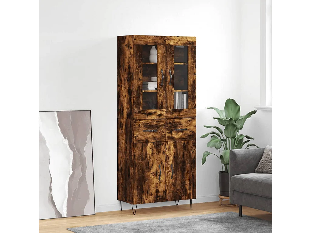 Buffet haut Chêne fumé 69,5x34x180 cm Bois d'ingénierie QWE78431