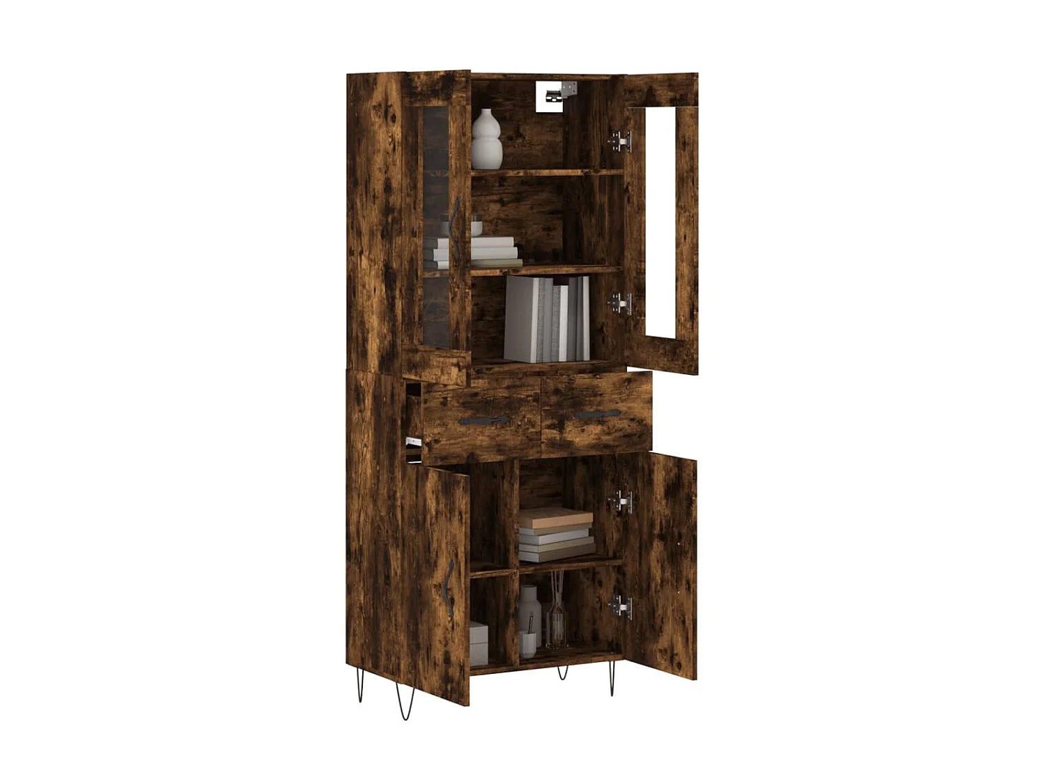 Buffet haut Chêne fumé 69,5x34x180 cm Bois d'ingénierie QWE78431