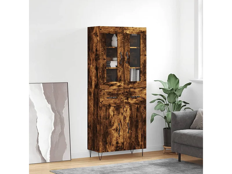 Buffet haut Chêne fumé 69,5x34x180 cm Bois d'ingénierie QWE78431