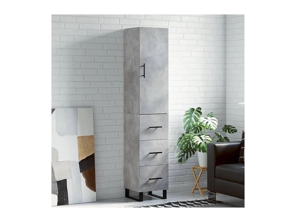 Buffet haut Gris béton 34,5x34x180 cm Bois d'ingénierie QWE37615