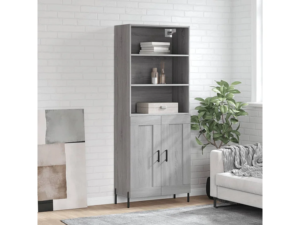 Hoge kast 69,5x34x180 cm bewerkt hout grijs sonoma eikenkleurig NL304625