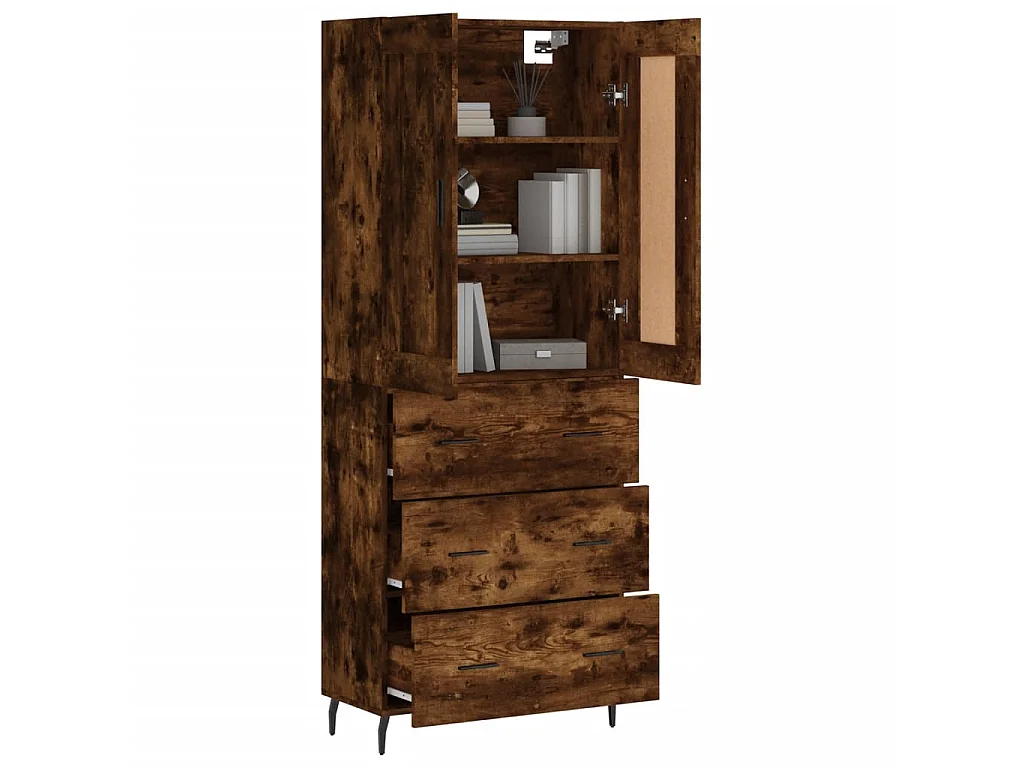 Aparador alto madera contrachapada roble ahumado 69,5x34x180 cm ES97864