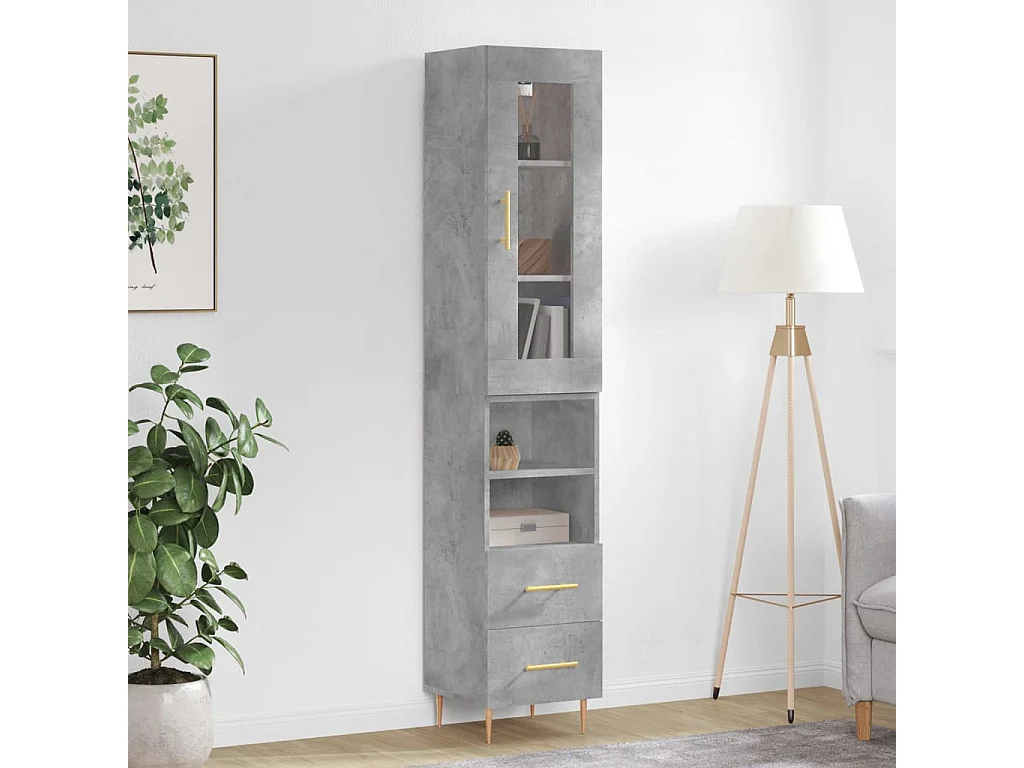 Highboard,Kommode Betongrau 34,5x34x180 cm Holzwerkstoff -gkd213491