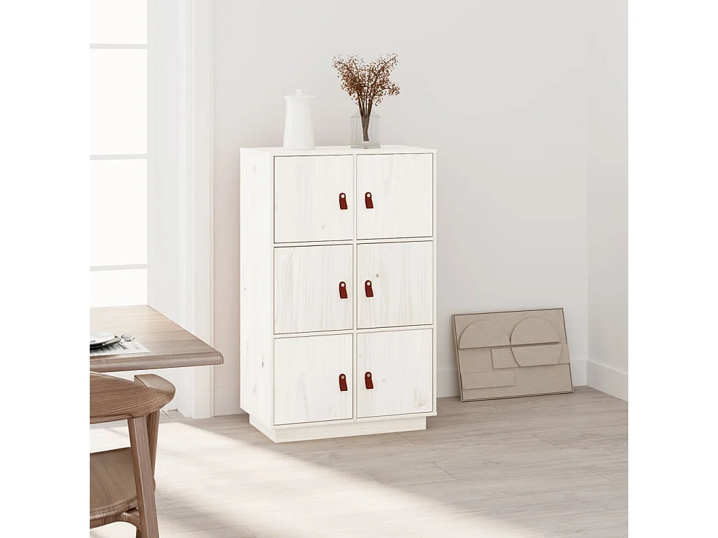 Highboard,Kommode Weiß 67x40x108,5 cm Massivholz Kiefer -gkd407735