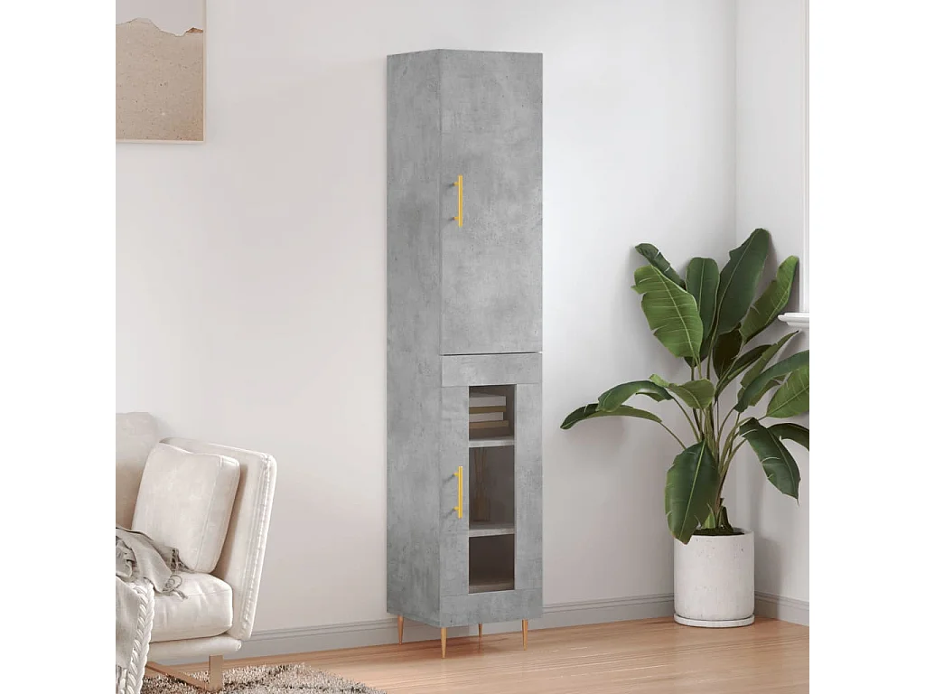 Buffet haut Gris béton 34,5x34x180 cm Bois d'ingénierie QWE81369
