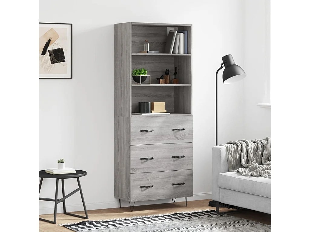 Buffet haut Sonoma gris 69,5x34x180 cm Bois d'ingénierie QWE76614