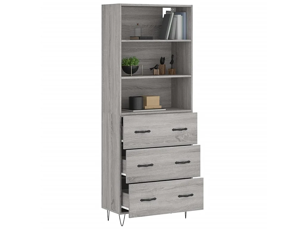 Buffet haut Sonoma gris 69,5x34x180 cm Bois d'ingénierie QWE76614