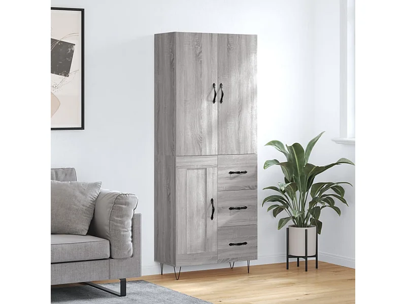 Highboard,Kommode Grau Sonoma 69,5x34x180 cm Holzwerkstoff -gkd640507