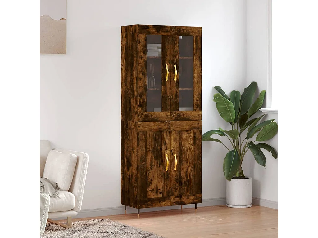 Aparador alto madera contrachapada roble ahumado 69,5x34x180 cm ES86182