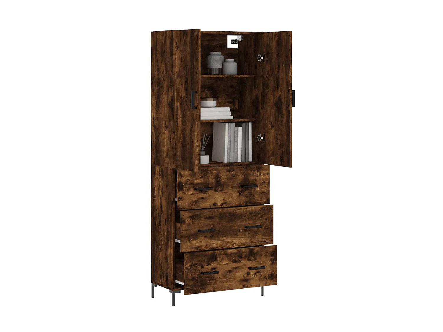 Aparador alto madera contrachapada roble ahumado 69,5x34x180 cm ES93649