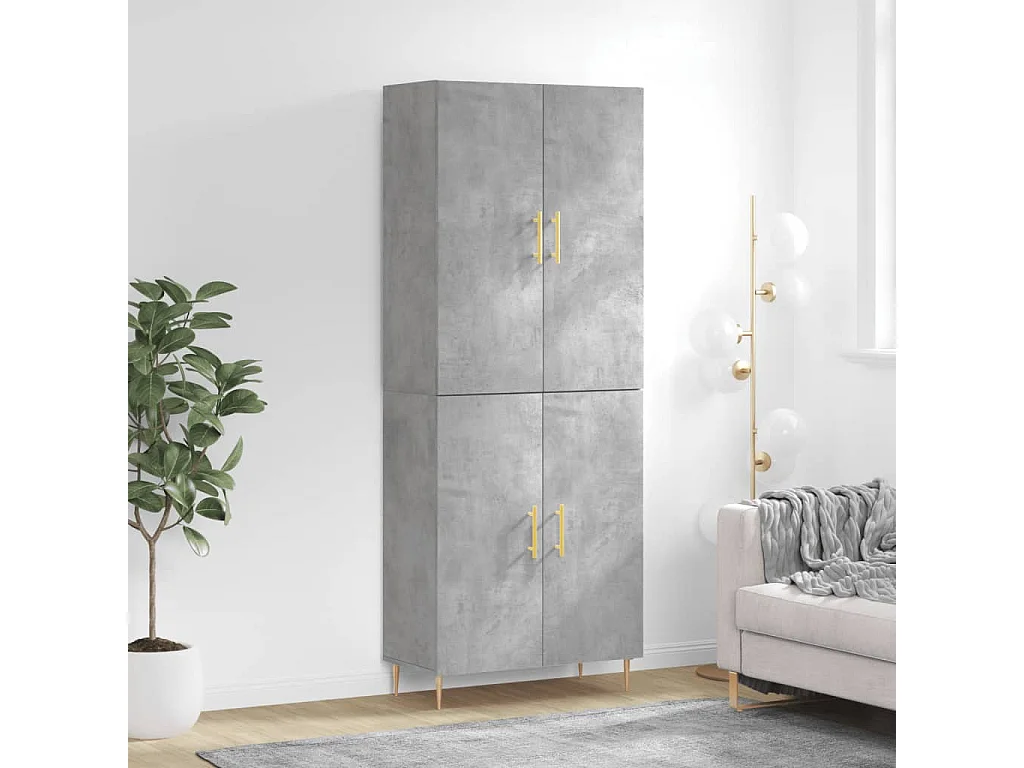 Buffet haut Gris béton 69,5x34x180 cm Bois d'ingénierie QWE82935