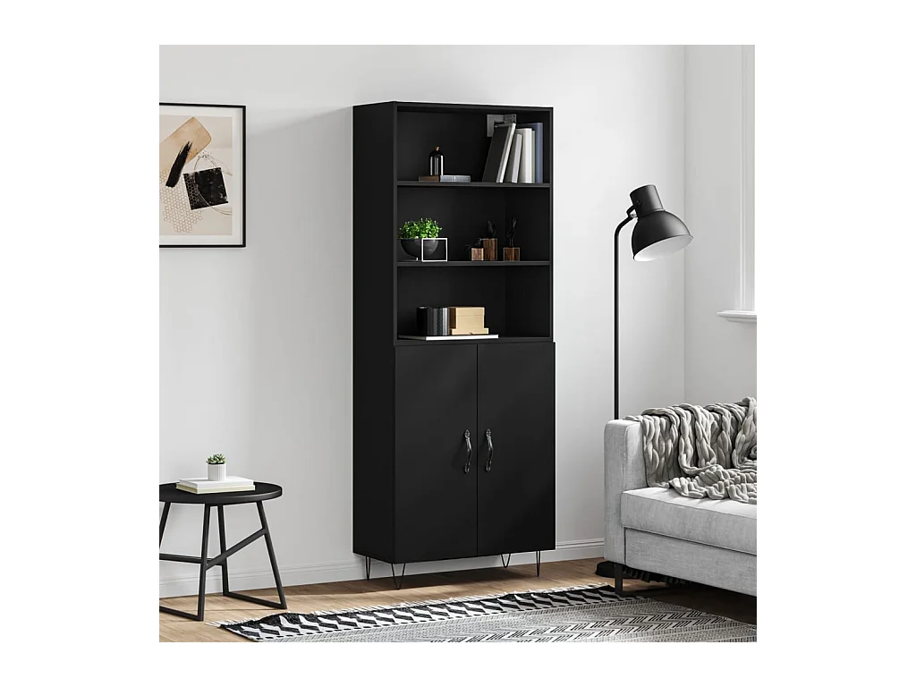 Buffet haut Noir 69,5x34x180 cm Bois d'ingénierie QWE99581