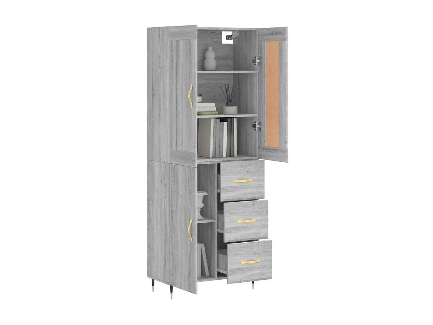 Hoge kast 69,5x34x180 cm bewerkt hout grijs sonoma eikenkleurig NL106800