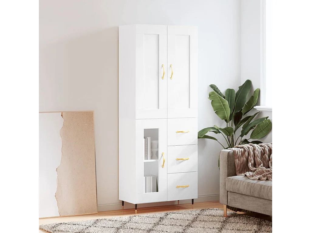 Aparador alto 69,5x34x180 cm derivados de madeira branco PT896553