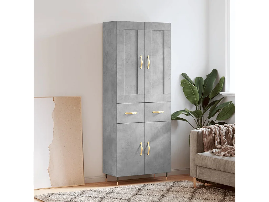 Hoge kast 69,5x34x180 cm bewerkt hout betongrijs NL537697