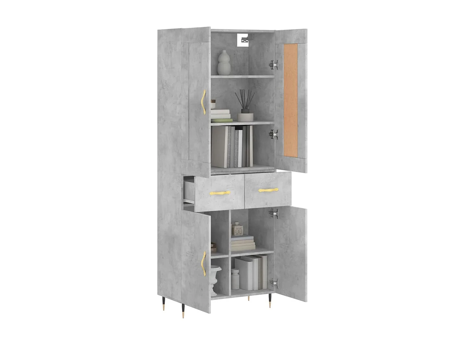 Hoge kast 69,5x34x180 cm bewerkt hout betongrijs NL537697